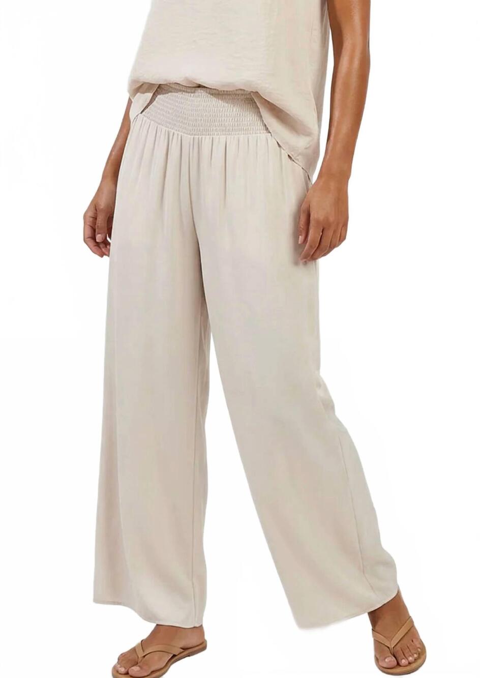 NEW NAKED ZEBRA smocked waist wide leg pant in taupe